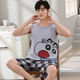 Moxiao vest shorts sleeveless cotton pajamas men's summer student home clothes spring and summer suit summer plus thin cotton vest shorts: 1365 coffee bear M teenage version: 60-75 Jin [Jin equals 0.5 kg] high 150