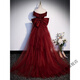 Zhenji burgundy fishtail evening dress female bel canto solo vocal art test toast annual meeting host one-shoulder light wedding dress burgundy M