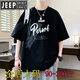 
JEEP SPIRIT large-size men's loose short-sleeved T-shirt in summer five-point sleeves plus fat plus large round neck men's top D693 five-point black M (90-105Jin[Jin equals 0.5 kg])