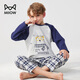 Catman children's pajamas boys spring and autumn pure cotton children's long-sleeved medium and large children's home wear set glasses Big Bear 160