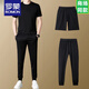 Camiseta de manga corta de Romon para hombres Reduck Round Casual Sports Traje transpirable de dos piezas Summer 2025 Nuevo pantalones Traje de pantalones cortos grises 13601 M 165
