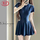 
LangSha (LangSha) middle school student swimsuit women 2025 new one-piece sports swimming pool conservative slim and slightly fat girl swimsuit summer 9100 gray-blue skirt one-piece L 100-110Jin [Jin equals 0.5 kg]