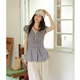 Mystery Spitzenspitze kurzärmeligte Hemd für Frauen 2025 Sommer Neue Fliege Biege Puff-Hemd Taille Top Trendy Blue Grid m