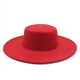 Select European and American retro British wide-brim flat top hat large-brimmed jazz hat autumn and winter fashionable casual felt hat for men and women red normal size suitable for 56-58cm head circumference