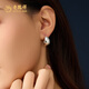 Lao Fengxiang's classic glossy white earrings, solid silver plain hoop earrings, sterling silver as a birthday gift for mother-in-law on anniversary, solid silver glossy earrings (approximately 2.5g)