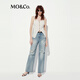 MO&Co.牛仔裤2025夏新品重工绳染手磨破洞中低腰直筒裤MBE2JEN002 牛仔蓝色 XS /XS