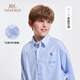 YEEHOO boys' shirts, children's shirts, medium and large children's clothing, pure cotton tops, college style long-sleeved spring clothes, blue strips 160