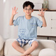 曼妮朵儿童睡衣夏季纯棉短袖长裤可爱卡通青少年学生男孩男童薄款家居服 F724【双短】 165 L码建议160-165cm