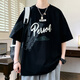 Opeodly2025 neuer Teenager kurzärärmig T-Shirt Herren trendige Sommer High School-Schüler gutaussehende Kinder Sommerkleidung Top JT693 Black M.