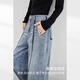 Дизайн диалога Sense Split Straight Jeans для женщин 2025 Осень Новая модная модная стирка Свободные тонкие повседневные брюки Джинсовая синяя 26
