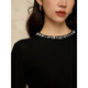 Romon High-End-Pullover für Frauen 100% Wollbasis-Hemd für Frauen 25 Frühlings- und Herbst-Neustil Slim Pitching Perlen Inner Pullover Schwarz L.