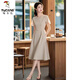 Woodpecker 2025 summer French style and many kinds of cold and unique apricot color waist-hugging dress. Women's temperament is age-reducing. Apricot color L is recommended. 105-115Jin [Jin equals 0.5 kg]