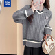 TonLion 2025 Autumn and Winter Retro College Style Lapel Design Pullover Women's Medium Gray S