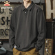 Paul Frank long-sleeved T-shirt men's solid color polo shirt men's spring and autumn American bottoming shirt men's tops dark gray XL