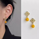 MHFDO beeswax earrings palace style imitation jade hollow rhombus zircon earrings 2025 new new Chinese style stone earrings pair