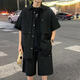 Heyu neuer chinesischer Stil Freizeitanzug Herren Sommer dünnes Kurzarm Shirt Großgröße National Trendy Shirts Shorts Set D695 Single Top Black M.