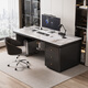 Verdenden modern Nordic style computer desk bedroom student study table new home slate desk study office writing desk black feet + black cabinet + Chanel glossy 160*60*75 single table with table top plug + threading hole + host position