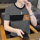 
Commander Bear 2025 short-sleeved T-shirt trendy striped men's versatile top Khaki breathable sweat-absorbing cotton 9898 M