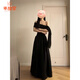 Good sweet star French temperament one-shoulder dress for women in 2025 summer new style slimming design black long skirt Ya black dance dress hot girl skirt S suggestion [80-95Jin [Jin equals 0.5 kg]]