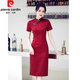 皮尔卡丹（pierre cardin）红色旗袍女2025夏季高考平时日常可穿喜妈妈婚宴礼服喜婆婆小个子 761 2XL