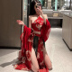 谜姬（Mizz zee）性感古风汉服睡衣服调情免脱制服诱惑装激情床上套装qqny 红色汉服套装+9756镂空网衣套装 均码 (建议80-130斤) 夫妻房事情趣助爱床上