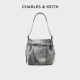 CHARLES&KEITH夏季女包CK2-10782545简约通勤大容量水桶包女包官方旗舰正品 Noir黑色