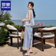 罗蒙（ROMON）夏新款棉盐甜系女穿搭无袖薄款牛仔上衣休闲舒适阔腿长裤两件套 浅色 XL