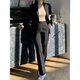 FANAOGE suit suit female college civil servant interview and defense professional wear shoulder pad suit jacket loose formal work clothes black spring and autumn style (suit jacket + white shirt + trousers) three-piece suit with shoulder pads