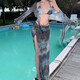 
Bikini swimsuit women's 2025 new split four-piece long skirt sexy European and American slim fit and slim soaking hot spring vacation tie dyeing (four-piece swimsuit set) L (100-110)