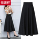 Hengyuanxiang's new autumn and winter skirt for women, mid-length, high-waisted, Korean-style black skirt, slim, large size, versatile a-line skirt, black with pockets, thin XL, recommended 105-125 Jin Jin equals 0.5 kg