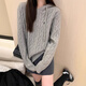 Feiyao hooded sweater for women 2025 autumn and winter new twist pullover sweater gray loose lazy style top gray one size