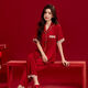
Langsha couple pajamas for women in spring and autumn styles for marriage and new marriage year red ice silk long sleeve men's home clothes gift box set 1098 men embroidered women small yellow flowers (gift box) one size male L+ female M