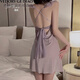 Pajamas sexy de Victoria pour les femmes en 2025 Été nouveau style rassemblé Velvet plus pad mammère séduisant Backless Sling Nightgown avec robe 3879 Taro Purple (robe extérieure + ceinture) L