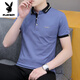 Playboy (PLAYBOY) summer lapel short-sleeved T-shirt men's pure cotton youth business casual half-sleeved tops with collar handsome polo shirt dark blue QY683 4XL