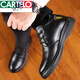 Zapatos de algodón de cartelo de algodón para hombres Fleece engrosado de cuero genuino casual anti-slip papá alto alto zapatos de algodón lana botas de nieve calientes lana engrosada 9877 Black actualizado Versión 38