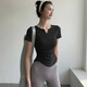 Zhenxiqi yoga wear women's tops sports short-sleeved T-shirt 2025 with chest pad breathable slim Pilates running fitness wear black with chest pad L recommended 105-120 Jin Jin equals 0.5 kg