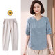 Baicao-Stoff [3899 Menschen sammeln] Mamas Sommer reines Baumwoll-T-Shirt Modischer Anzug zweiteiliger Set für den Sommerorange mittleren Alters und älterer Frauen (Single Top + beige Baumwolle und Leinenhosen) M (empfohlen 110 Jin [Jin gleich 0,5 kg] oder weniger) oder weniger) oder weniger)