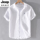 JEEP SPIRIT男士亚麻翻领短袖t恤宽松衬衫领上衣服有带领T棉麻料体恤麻布夏装 yunyi-9711黄色 2XL 155斤左右