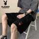 Playboy Hong Kong style casual shorts men summer American printed loose student sports pants ins trendy brand five-point mid-pants men [3895*wasp]-Black M