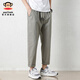 Big Mund Monkey (Paul Frank) Solid Color Neun-Punkte-Hosen loser gerader Baumwoll-Freizeithosen für Männer im Sommer dünne, atmungsaktive Weitbein-Trendy-Arbeiten 9904b Khaki Gray [offizielles authentisch] L [Empfohlen 110-130jin [Jin gleich 0,5 kg]]
