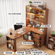 Yimuju solid wood corner desk bookcase bookshelf integrated study desk computer desk writing desk desk desk walnut color 160*100*195cm right bookshelf