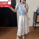 Victorias Stil Purer Sommer-Outfit-Anzug für Frauen 2025 Neue kleine Person, die größer und zweiteiliger weißer Rock aussieht, blaues Top + weißer Rock s