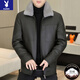 PLAYBOY 2026 New Men's Soft Leather Clothes Autumn and Winter Down Jackets Thickened Leather Jackets Men's Liner Removable Winter Leather Jacket Black Removable Liner 90 Velvet M 170/92A