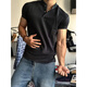 Shantou Lincun black Henry collar POLO shirt short-sleeved men's summer American sports fitness right shoulder T-shirt showing muscles three-quarter sleeves black upgraded style M (suitable) 100-115Jin Jin equals 0.5 kg