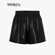 MO&Co. Shorts 2025 Autumn New Product Light Rock Plain Leather Elastic High Waist Loose Black Casual Pants MBE3SOT016 Black S /160