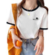Xuanmo Shandong Jimo T-Shirt T-Shirt Sommer 2025 Neues kontrastierendes T-Shirt für Frauen mit kurzärärmigem, vielseitigem und modischen losen und schlanken KC693 Black Collar S