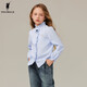 POLOWALK children's clothing girls long-sleeved shirt 2025 autumn new striped medium and large children's lapel top blue 120 120cm