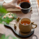 Wanqiantang (Edenus) high-end ceramic office cup, men's and women's coffee cup, personal household tea cup, water cup with tea tray, a chestnut, burnt tea glaze (1 cup, 1 drain, 1 plate)