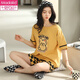 Modal Summer El juego de pijamas a cuadros de algodón de algodón de manga corta para mujeres se puede usar ropa de hogar de estilo coreano de algodón puro dulce de verano se puede usar fuera de Y9859 m (recomendado 75-95Jin [Jin es igual a 0.5 kg])