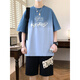 Teenager Sommersport-Set Kurzärmler T-Shirt 12-15 Highschool-Schüler 13 Kinder 3523-5 Weißes Set [Kurzarm + schwarze Shorts] 180 xl (ca. 120-135jin [Jin gleich 0,5 kg]))